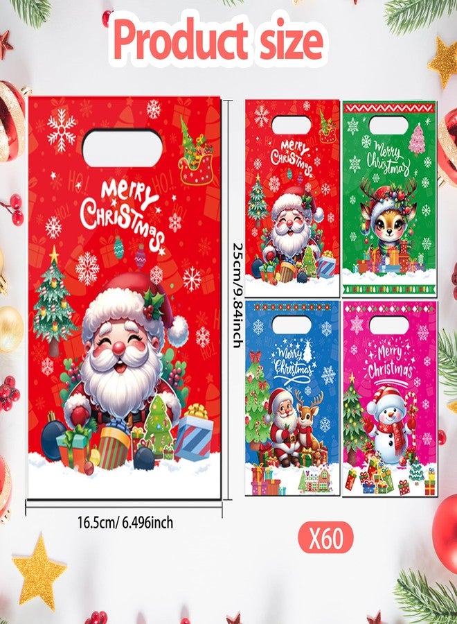 CUUSNNY 60 Pcs Christmas Plastic Gift Bags,Merry Christmas Goodie Bags Santa Claus Snowman Treat Candy Bag Bulk Party Favor Bag for Xmas Holiday Party Supplies 6.5 × 9.8 In - Image 3